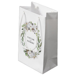 Sacola Para Presentes Pequena A aguarela branca e Dourado floresce o casamento