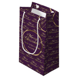 Sacola Para Presentes Pequena A Família Stephens de Natal Purple Faux Dourado