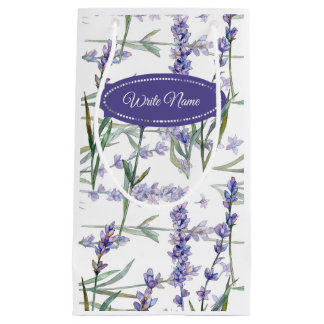 Sacola Para Presentes Pequena A flor da lavanda personaliza o texto - aguarela