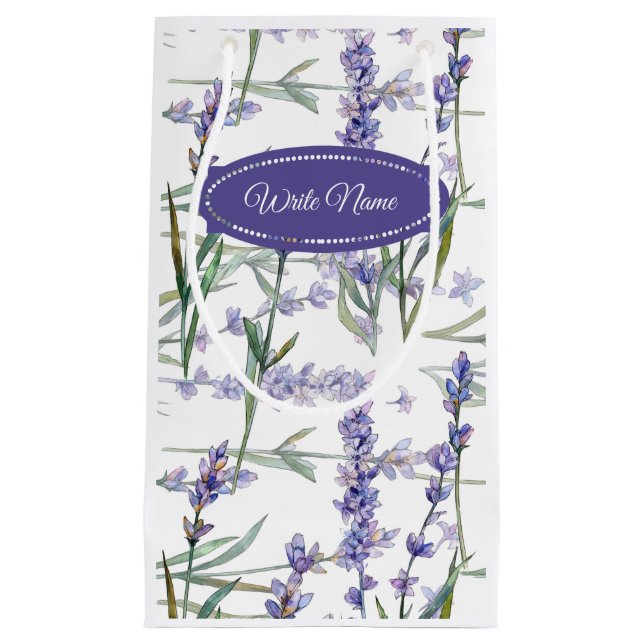 Sacola Para Presentes Pequena A flor da lavanda personaliza o texto - aguarela (Frente)