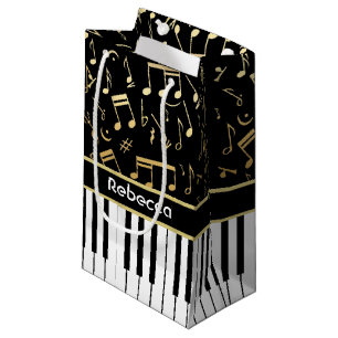 Sacola Para Presentes Pequena A música dourada elegante nota chaves do piano