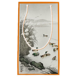 SACOLA PARA PRESENTES PEQUENA A NATAÇÃO JAPONESA DO IMPRESSÃO DE WOODBLOCK DU