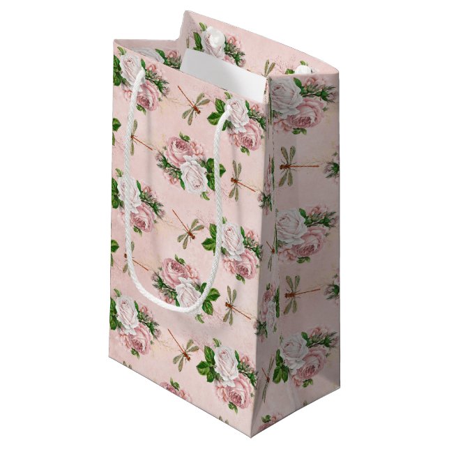 Sacola Para Presentes Pequena A Série Rosa e Libélula (Design 2) (Frente inclinada)