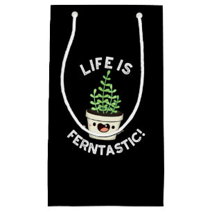 Sacola Para Presentes Pequena A Vida É Ferntastic Funny Fern Plant Dark BG
