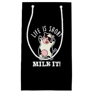 Sacola Para Presentes Pequena A Vida É Leite Curto É Uma Vaca Engraçada Escuro B