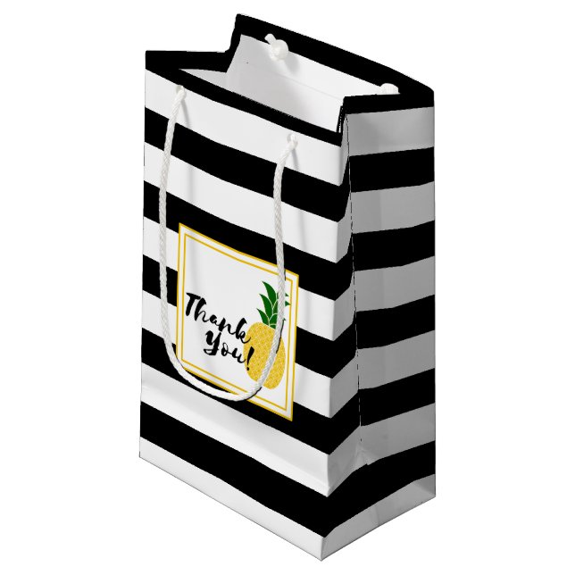 Sacola Para Presentes Pequena Abacaxi Amarelo Elegante Obrigado (Frente inclinada)