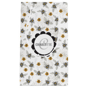 Sacola Para Presentes Pequena Abeja Preta da Moda Zumbindo para Primavera e Verã