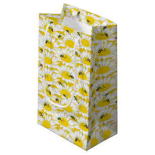 Sacola Para Presentes Pequena Abelha na barra de presentes da flor - Fundo amare
