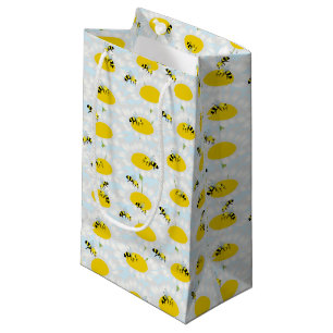 Sacola Para Presentes Pequena Abelha na bolsa de presentes da flor - fundo azul