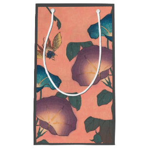 Sacola Para Presentes Pequena Abelhas e Flores - Arte Japonesa Rosa Floral