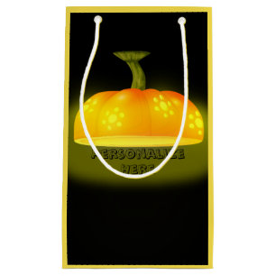 Sacola Para Presentes Pequena Abóbora brilhante outono cor cor de laranja preto