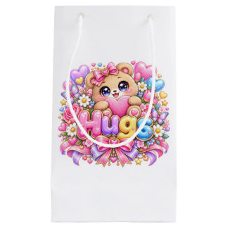 Sacola Para Presentes Pequena Abraços Fofo Kawaii Urso de Pelúcia Rosa Pastel Fl