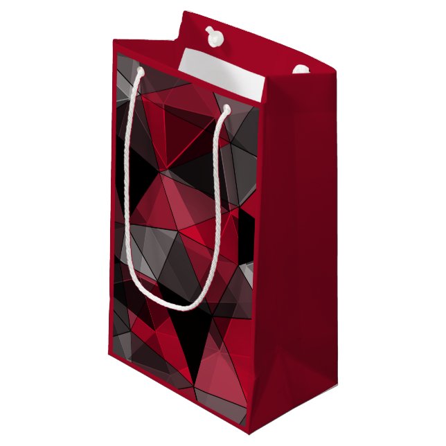 Sacola Para Presentes Pequena Abstrato, preto e vermelho, triângulo, geométrico, (Frente inclinada)