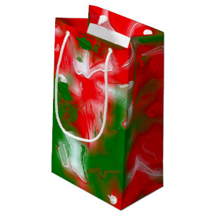 Sacola Para Presentes Pequena Abstrato vermelho, branco e verde