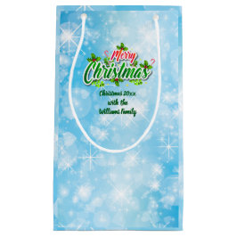 Sacola Para Presentes Pequena Adicionar Nome Correspondente a Feliz Natal Azul P