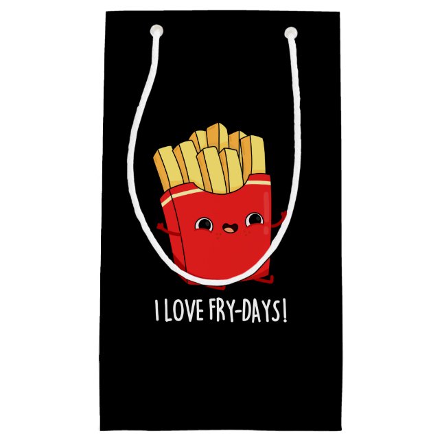 Sacola Para Presentes Pequena Adoro Fry-Days Funny French Fries Pun Dark BG (Frente)