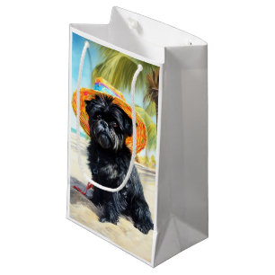Sacola Para Presentes Pequena Affenpinscher na Praia, presente de verão para ama