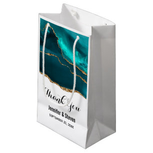 Sacola Para Presentes Pequena Agate Teal Moderno Na moda e Faixa Dourada Obrigad