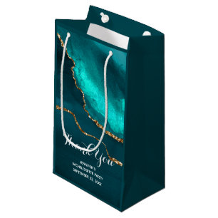 Sacola Para Presentes Pequena Agate Teal Moderno Na moda e Faixa Dourada Obrigad