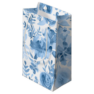 Sacola Para Presentes Pequena Aguarela azul & branca bonita floral