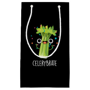 Sacola Para Presentes Pequena Aipo Funny Veggie Celery Pun Dark BG