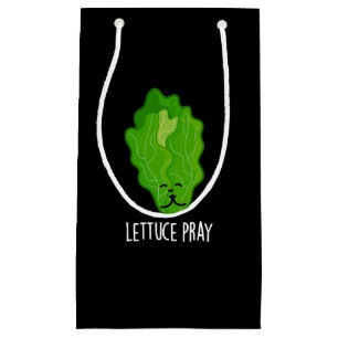 Sacola Para Presentes Pequena Alface Reze Engraçado Veggie Pun Dark BG