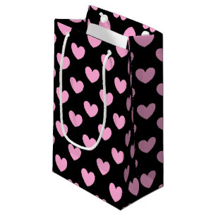 Sacola Para Presentes Pequena Algodão doce Cor-de-rosa polca em preto