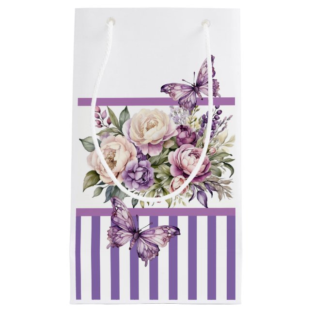 Sacola Para Presentes Pequena Algodão Roxo Pequeno Saco Floral (Frente)