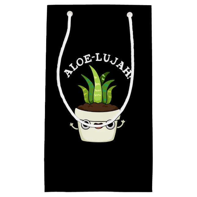 Sacola Para Presentes Pequena Aloe-llujah Funny Aloe Vera Pun Dark BG (Frente)