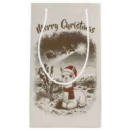 Sacola Para Presentes Pequena Alpaca de Natal bonito + Papais noeis + Reindeer S