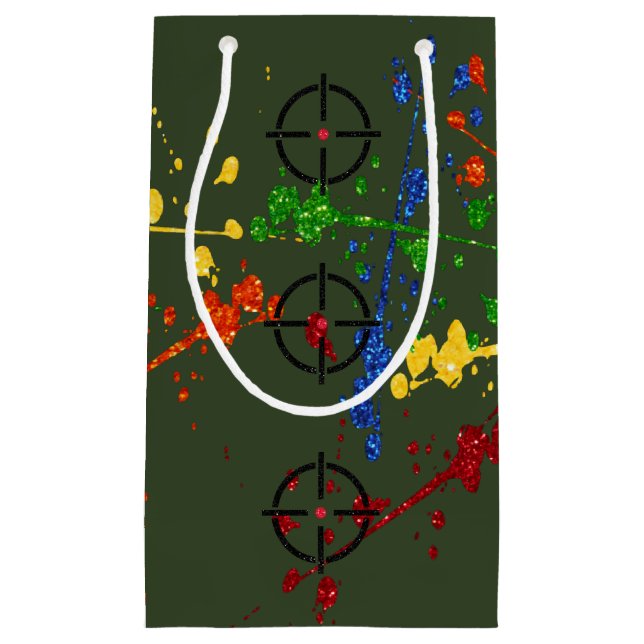 Sacola Para Presentes Pequena Alvos do Partido Paintball Glitter (Frente)