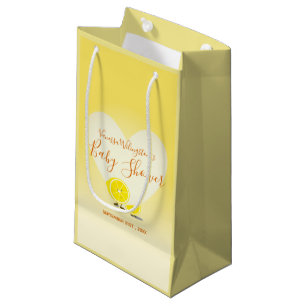 Sacola Para Presentes Pequena Amarelo do coração do chá de fraldas do limão