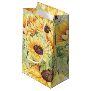 Sacola Para Presentes Pequena Amarelo Elegante Aquarela Verde Girassol Pequeno