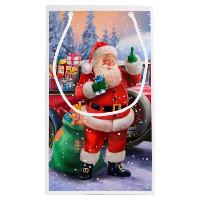 Sacola Para Presentes Pequena Americano clássico Papai Noel (Verso)