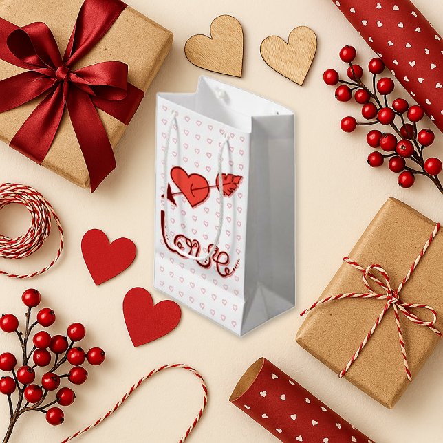 Sacola Para Presentes Pequena Amor Cardíaco Branca de Seta Rosa Doce (Criador carregado)