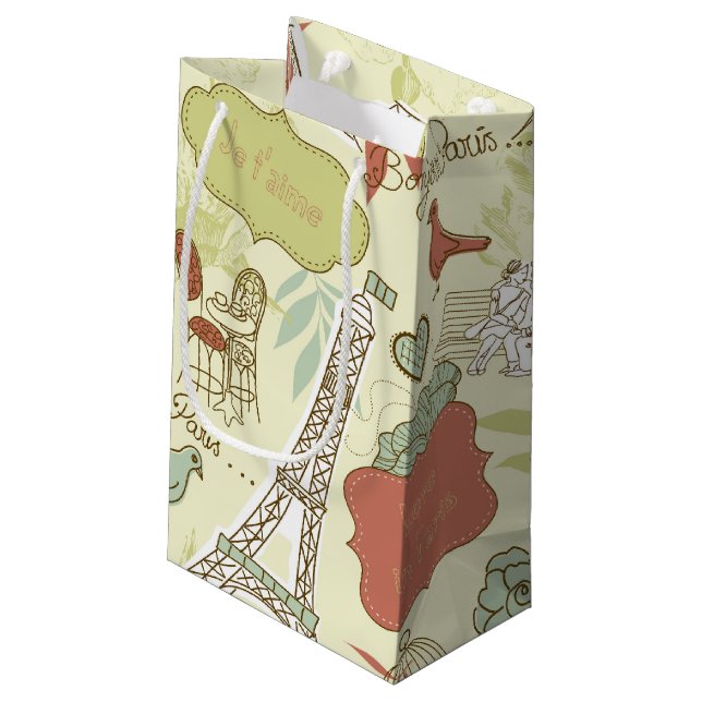 Sacola Para Presentes Pequena Amor no teste padrão de Paris (Verso inclinado)