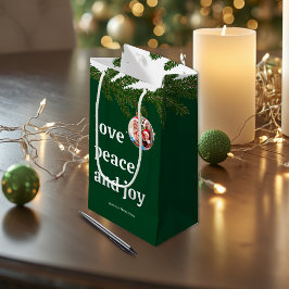 Sacola Para Presentes Pequena Amor Paz Alegria Natal Família Foto Floresta Verde