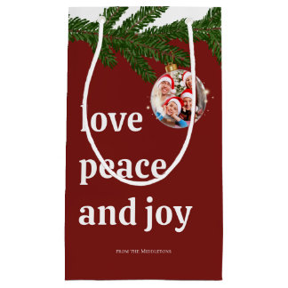 Sacola Para Presentes Pequena Amor Paz Alegria Natal Família Foto Vermelho Borgo