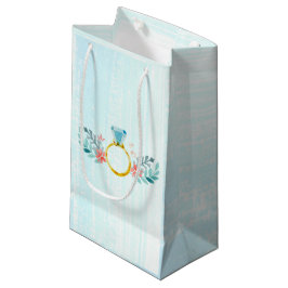 Sacola Para Presentes Pequena Anel Diamante, Flores Azuis De Aquarela