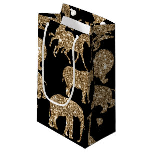 Sacola Para Presentes Pequena Animais Selvagens Safari Elegante Ouro Glitter Spa