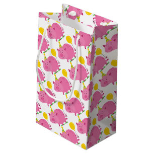 Sacola Para Presentes Pequena Aniversário cor-de-rosa do porco