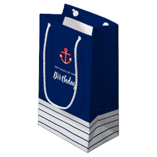 Sacola Para Presentes Pequena Aniversário da Âncora Branca do Marinho Marítimo N