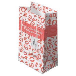 Sacola Para Presentes Pequena Aniversário de 40 anos Feliz Padrão Coral/Branco 4