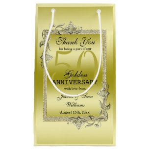 Sacola Para Presentes Pequena Aniversário de Casamento do Ouro Dourado Gem & Gli
