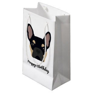 Sacola Para Presentes Pequena Aniversário do Cachorro Negro e Francês
