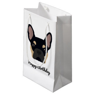 Sacola Para Presentes Pequena Aniversário do Cachorro Negro e Francês