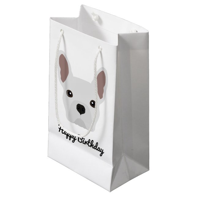 Sacola Para Presentes Pequena Aniversário do Cão-Grande Branco Branco (Frente inclinada)