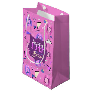 Sacola Para Presentes Pequena Aniversário do Tamagotchi Rosa Retro