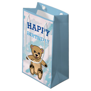 Sacola Para Presentes Pequena Aniversário do Urso de Teddy Castanho