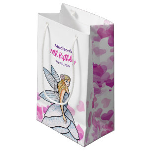 Sacola Para Presentes Pequena Aniversário Fada Princesa Rosa Corações Rosa Desen